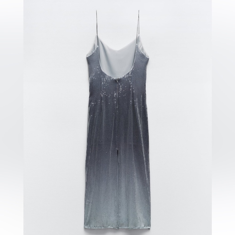 Zara NWT sequin midi dress silver - Picture 7 of 11